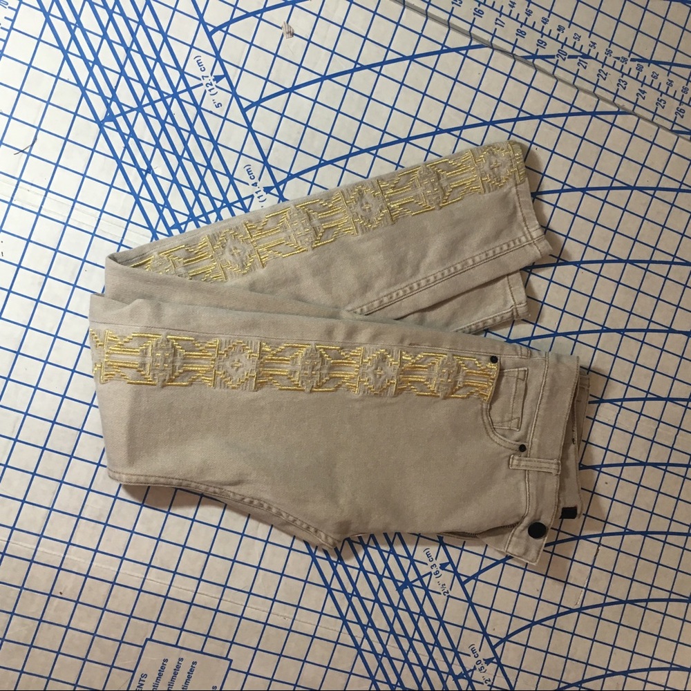 BDG khaki skinny cigarette jeans with gold detail